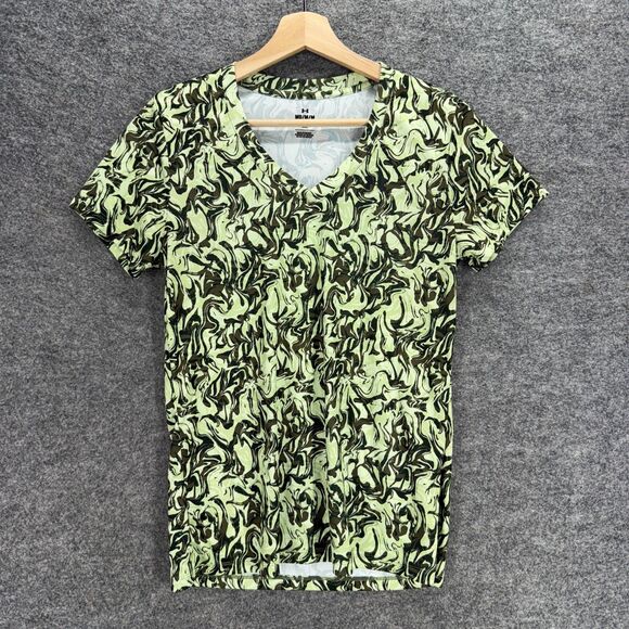 Under Armour T-Shirt Women M Medium Green Geometric V-Neck Short Sleeve Casual - Picture 1 of 7